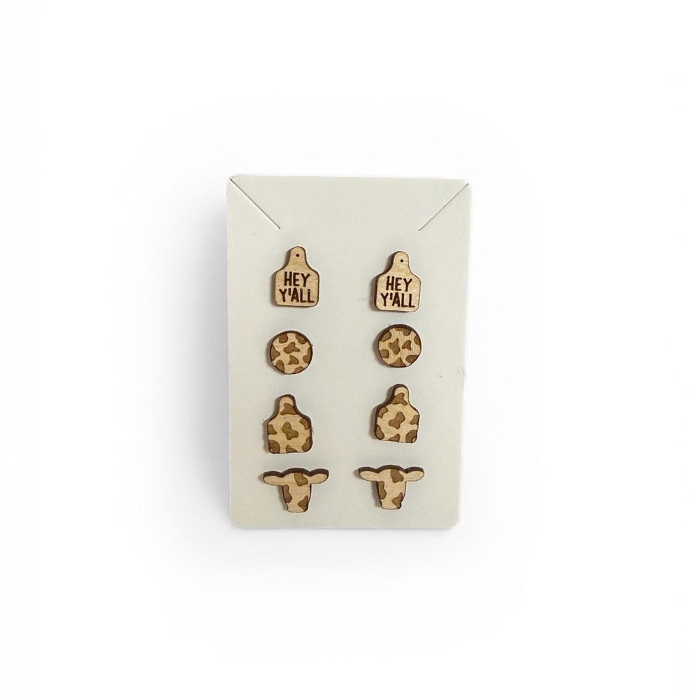 Hey Y'all Western Wooden Earrings Set 4 Pair!